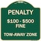 Signmission Penalty $100-$500 Fine Tow-Away Zone Heavy-Gauge Aluminum Sign, 18" x 18", G-1818-23334 A-DES-G-1818-23334 - alternate 1